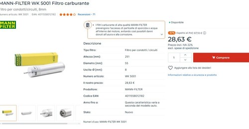 Filtro carburante mann bmw - filtro,